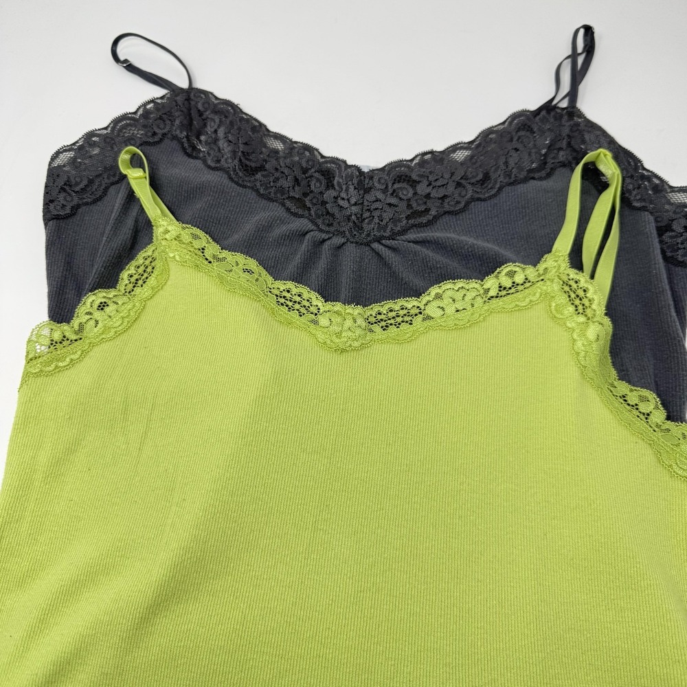 Worthington & Faded Glory Camisole‎ Tank Womens XL 2 Pack Lace Trim Gray Green